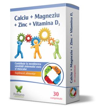 Calciu + magneziu + zinc + vitamina d3 30 cpr POLISANO