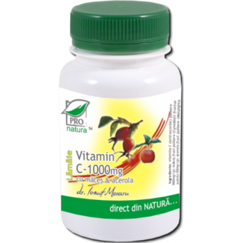 Vitamina c 1000 mg macese si acerola cu aroma lamaie 100 cps PRO NATURA
